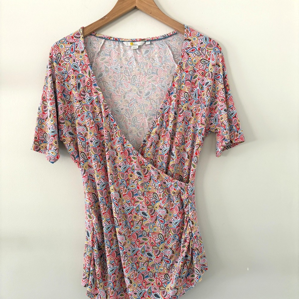 Boden Women's Paisley V-Neck Top US 12 Multicolor Stretch‎ 3/4 Sleeve Blouse - Picture 8 of 9